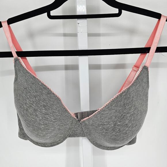 Simply Basic Womens Sz 38D Classic Cotton T Shirt Bra Lightly Padded Gray Pink - Picture 1 of 4